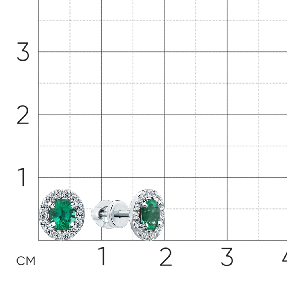 Cercei Pusete din aur alb cu pietre Diamant, Smarald