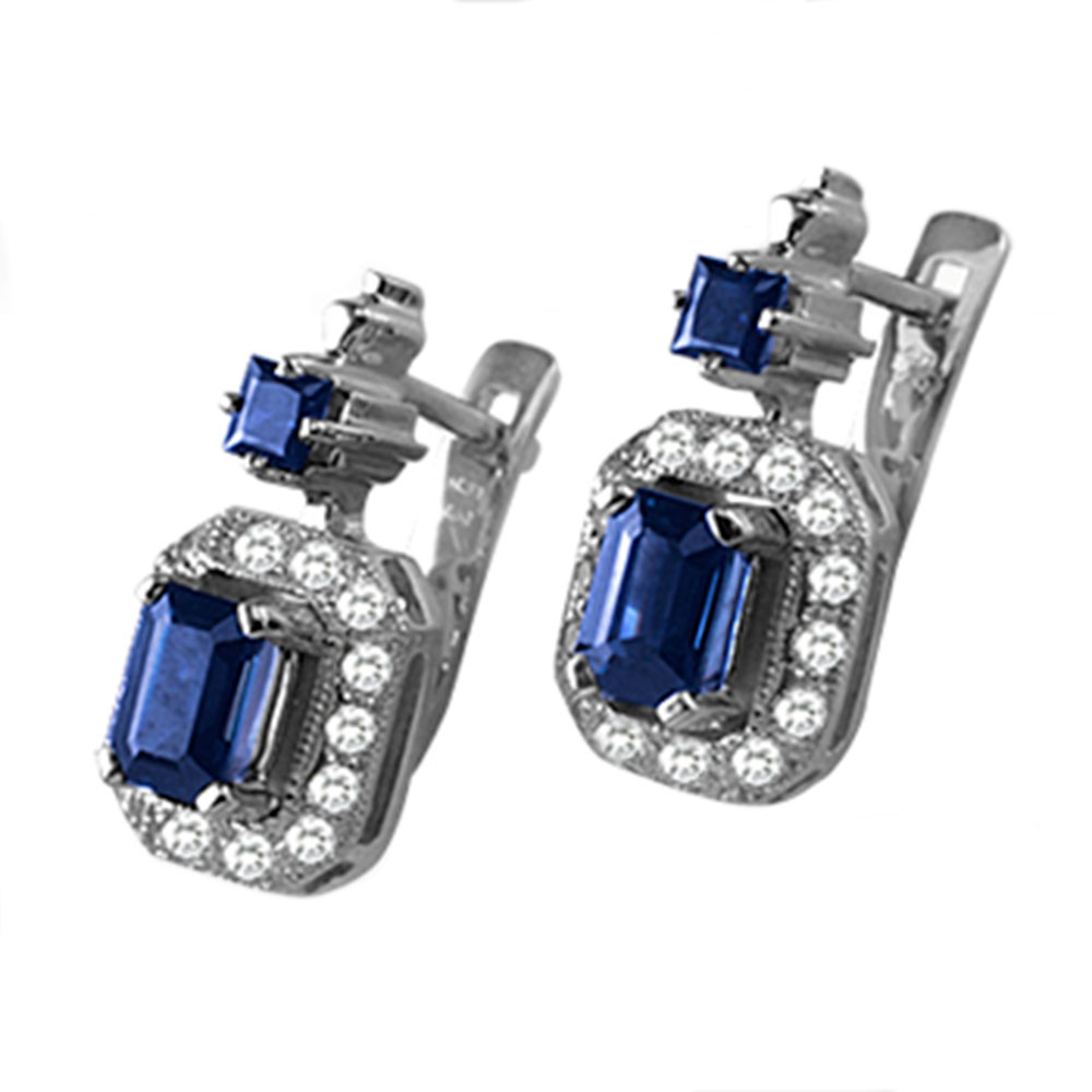 Серьги из белого золота с камнями Бриллиант, Сапфир