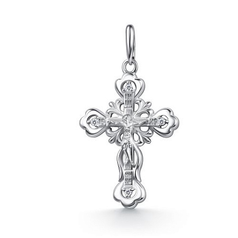 Крестик из серебра с камнями Фианит