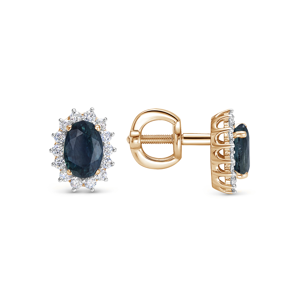 Cercei Pusete din aur roșu cu pietre Diamant, Safir