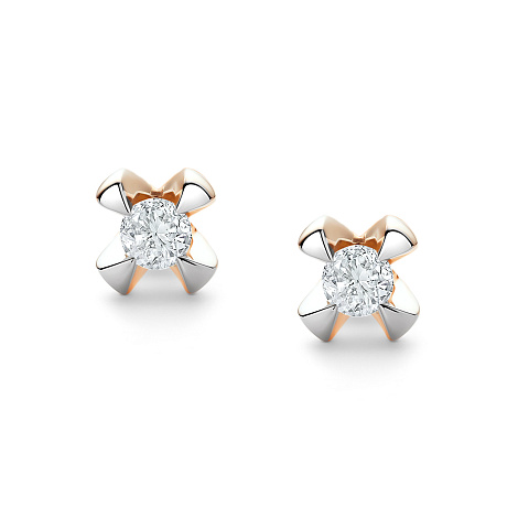 Серьги Пусеты из красного золота с камнями Бриллиант