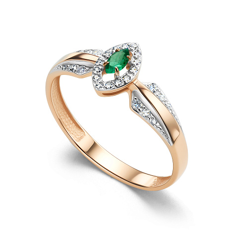 Inel din aur roșu cu pietre Diamant, Smarald