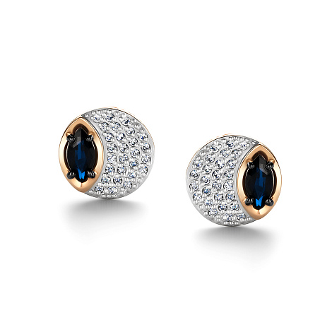 Серьги Пусеты из красного золота с камнями Бриллиант, Сапфир