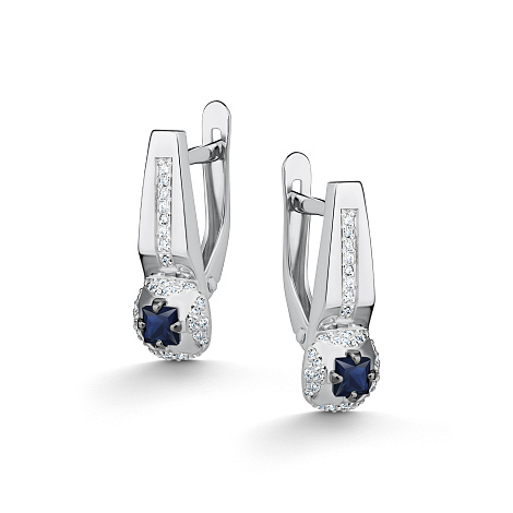 Cercei din aur alb cu pietre Diamant, Safir