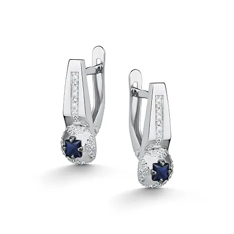 Cercei din aur alb cu Diamant, Safir