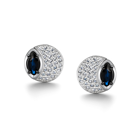 Серьги Пусеты из белого золота с камнями Бриллиант, Сапфир