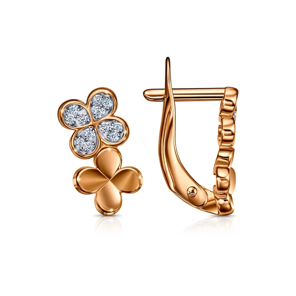 Cercei din aur roșu cu Cubic Zirconia Incolor