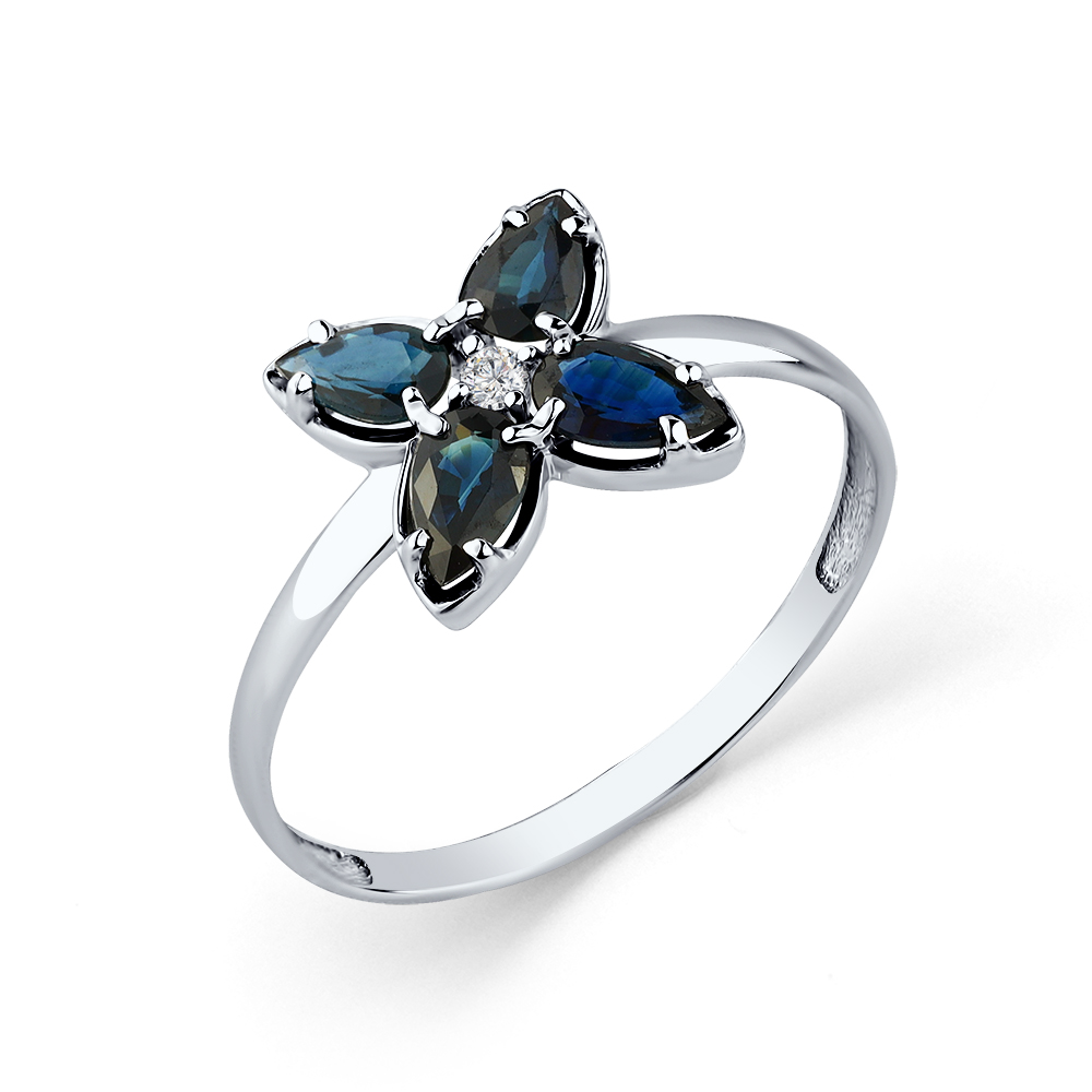 Inel din aur alb cu pietre Diamant, Safir