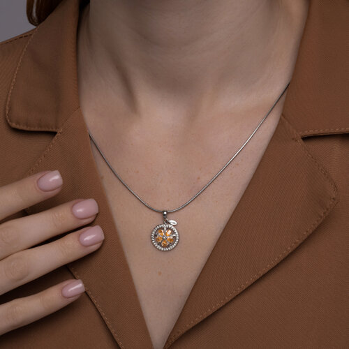 Pandantiv din argint  cu pietre Cubic Zirconia Incolor, Cubic Zirconia Galben