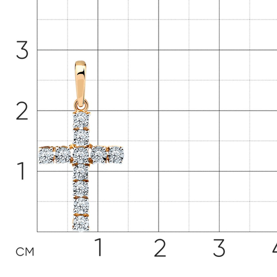 Крестик из белого и красного золота с камнями Бриллиант