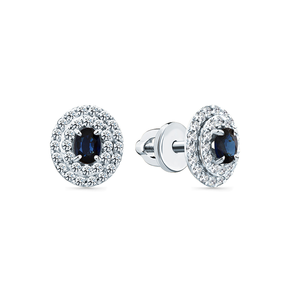 Cercei Pusete din aur alb cu pietre Diamant, Safir