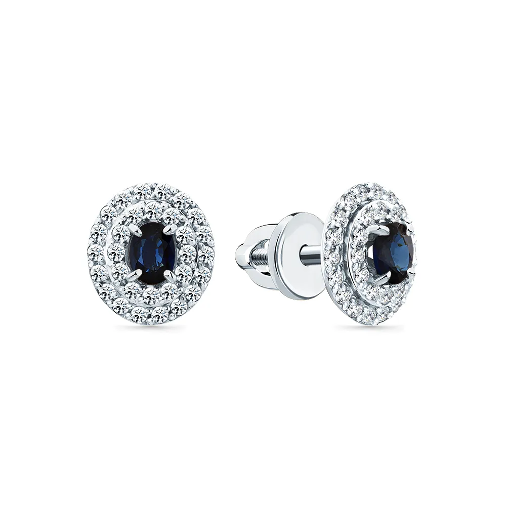 Cercei Pusete din aur alb cu Diamant, Safir