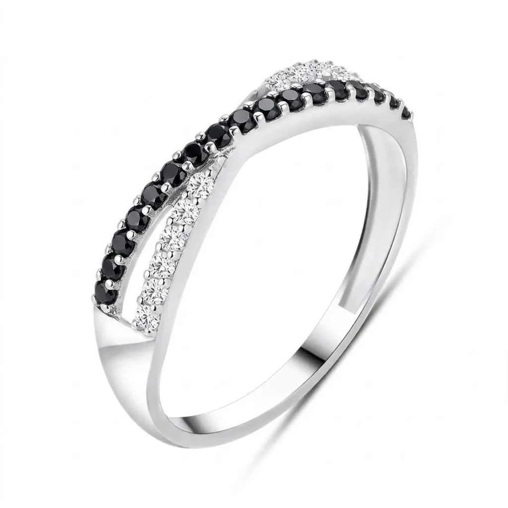 Inel din aur alb cu Cubic Zirconia Incolor, Cubic Zirconia Negru