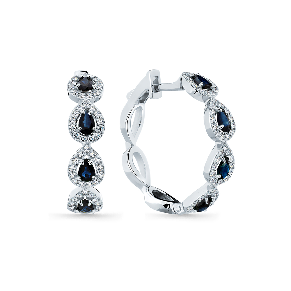 Cercei Creole din aur alb cu Diamant, Safir