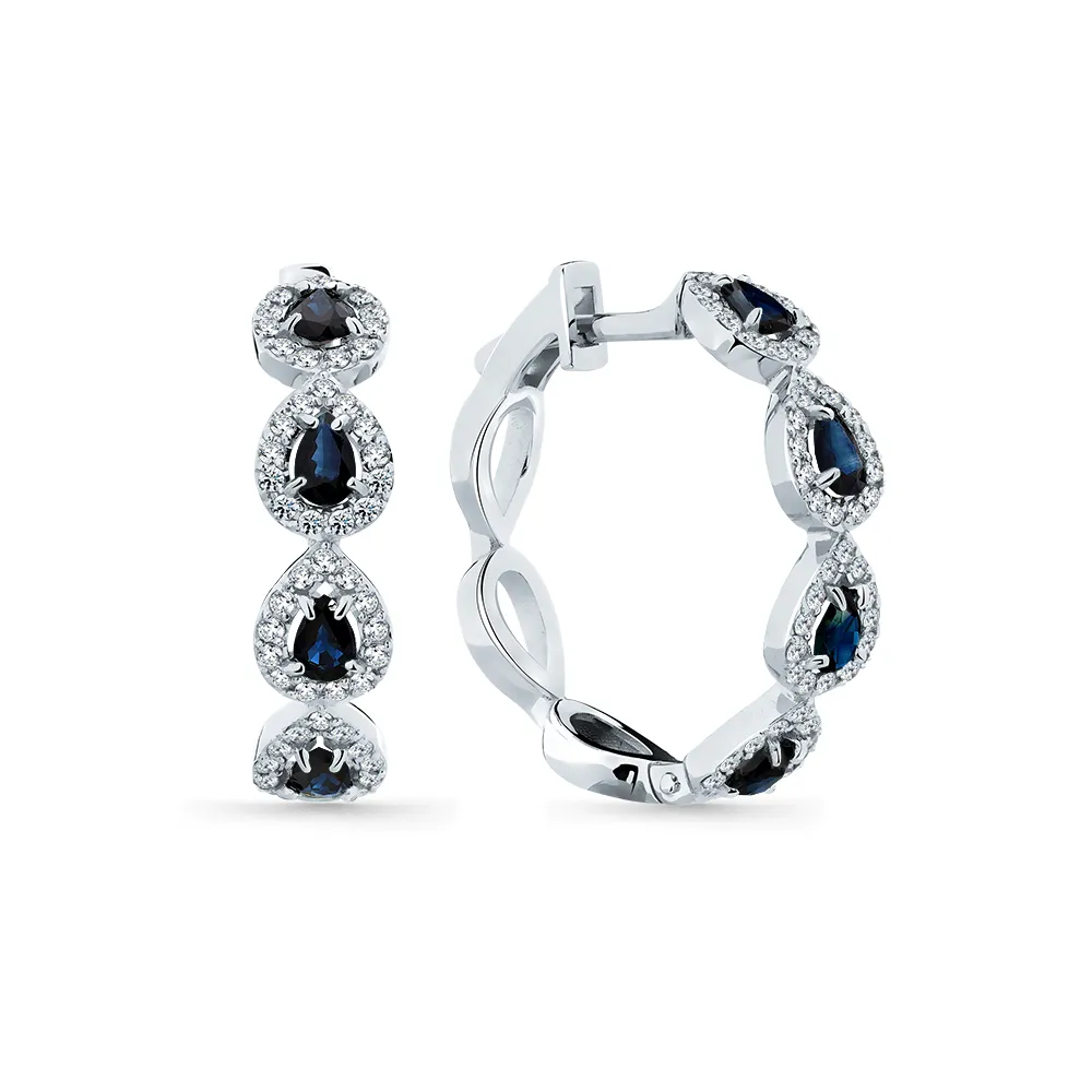 Cercei Creole din aur alb cu Diamant, Safir