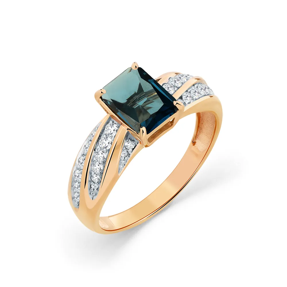 Inel din aur roșu cu Cubic Zirconia Incolor, Topaz London