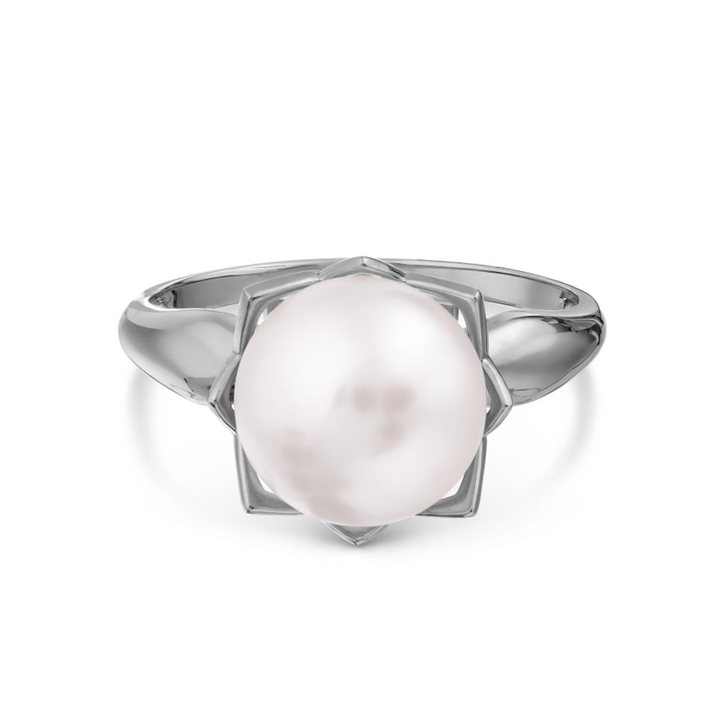 Inel din aur alb cu pietre Perla Albă