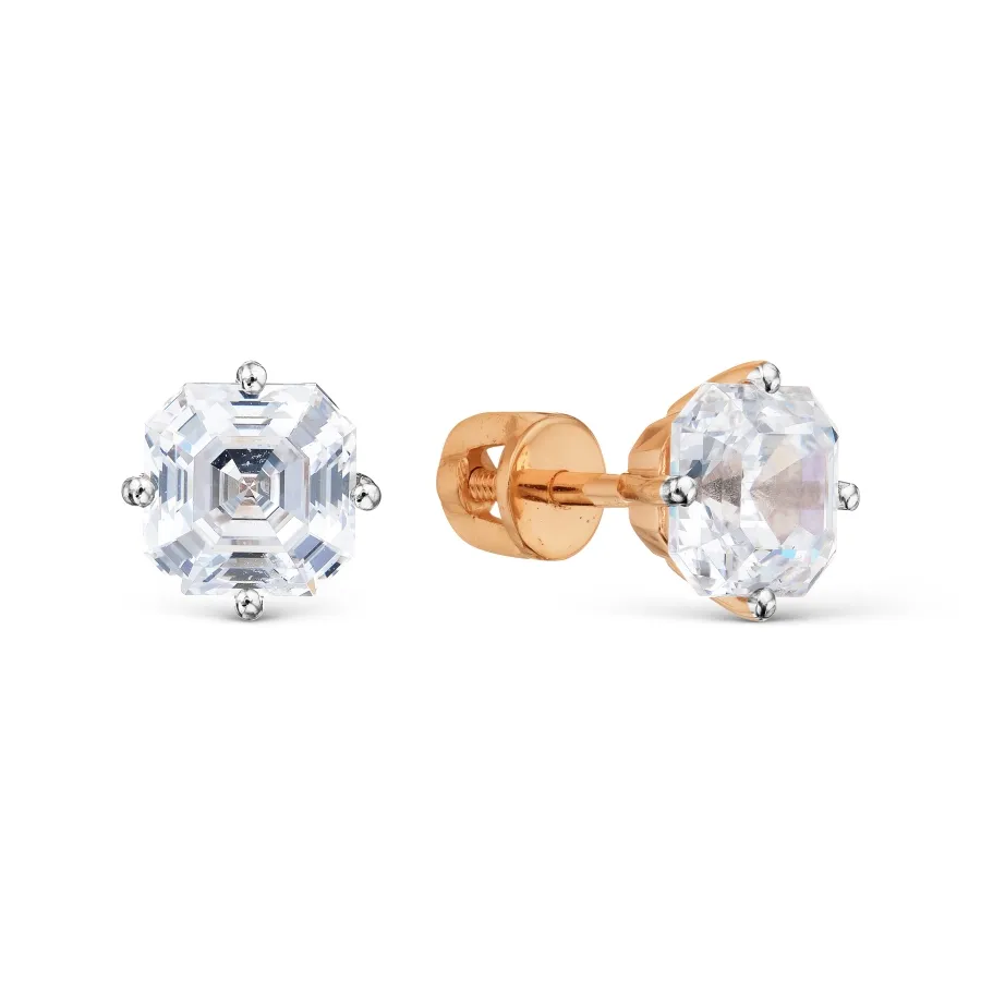 Cercei Pusete din aur roșu cu Cubic Zirconia Incolor