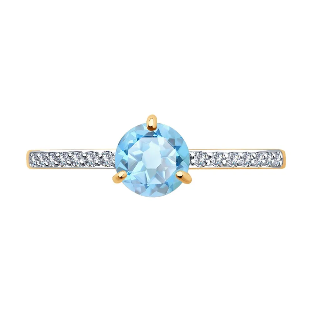 Inel din aur roșu cu Cubic Zirconia Incolor, Topaz albastru