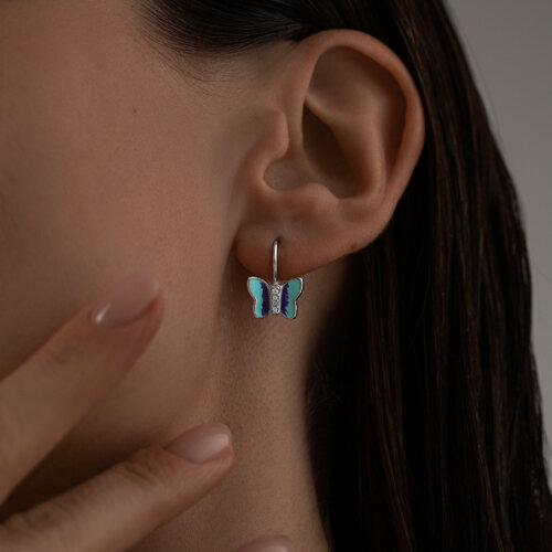 Cercei p-u copii din argint  cu pietre Cubic Zirconia Incolor, Emailare