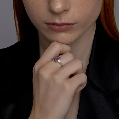 Inel din argint cu Cubic Zirconia Incolor, Cubic Zirconia Roz