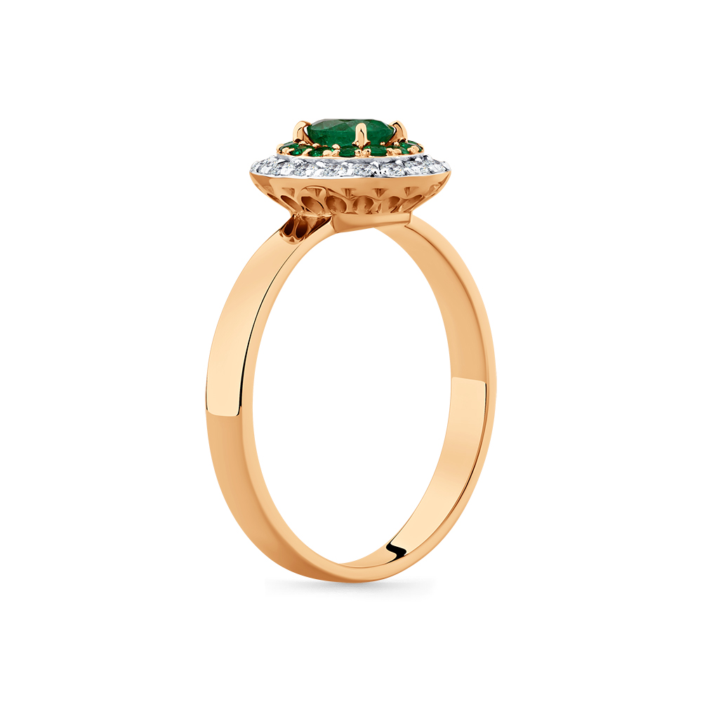 Inel din aur roșu cu pietre Diamant, Smarald