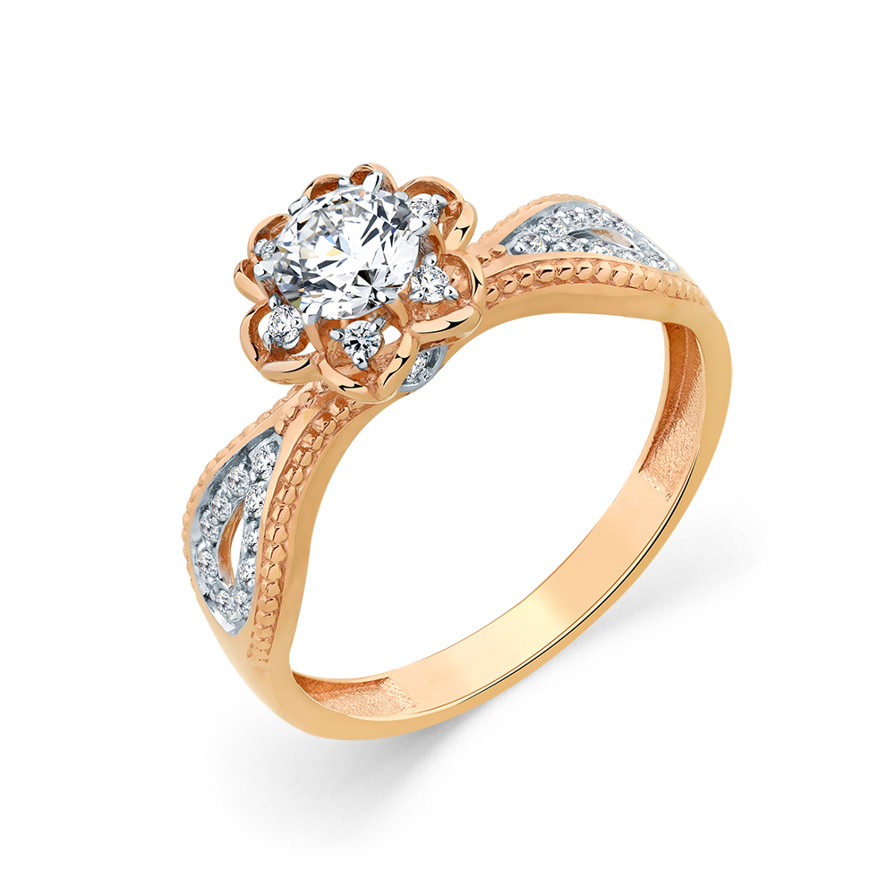 Inel din aur roșu cu pietre Cubic Zirconia Incolor