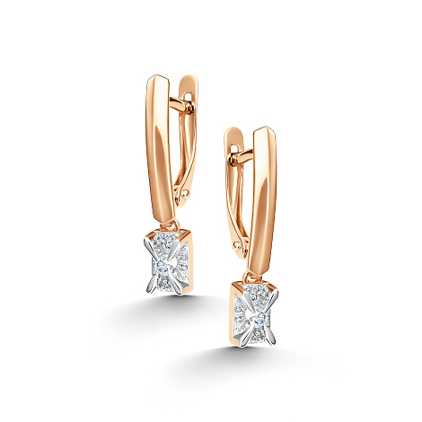 Серьги Длинные из красного золота с камнями Бриллиант