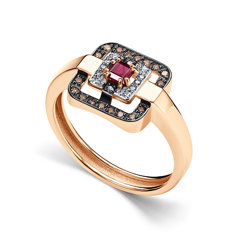 Inel din aur roșu cu pietre Diamant, Diamant Cognac și Rubin