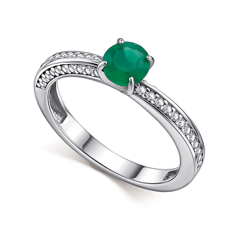 Inel din argint  cu pietre Cubic Zirconia Incolor, Agat verde