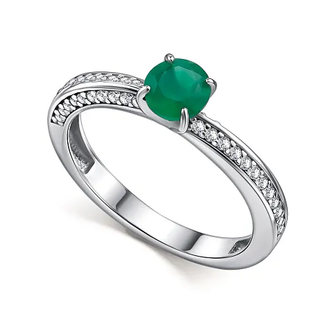 Inel din argint cu Cubic Zirconia Incolor, Agat verde