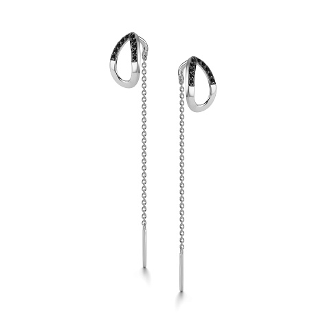 Cercei Lanț din aur alb cu pietre Diamant negru