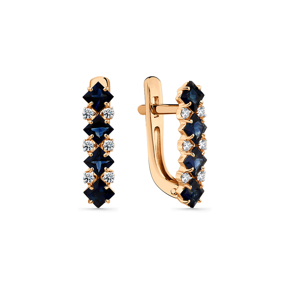 Cercei din aur roșu cu pietre Diamant, Safir