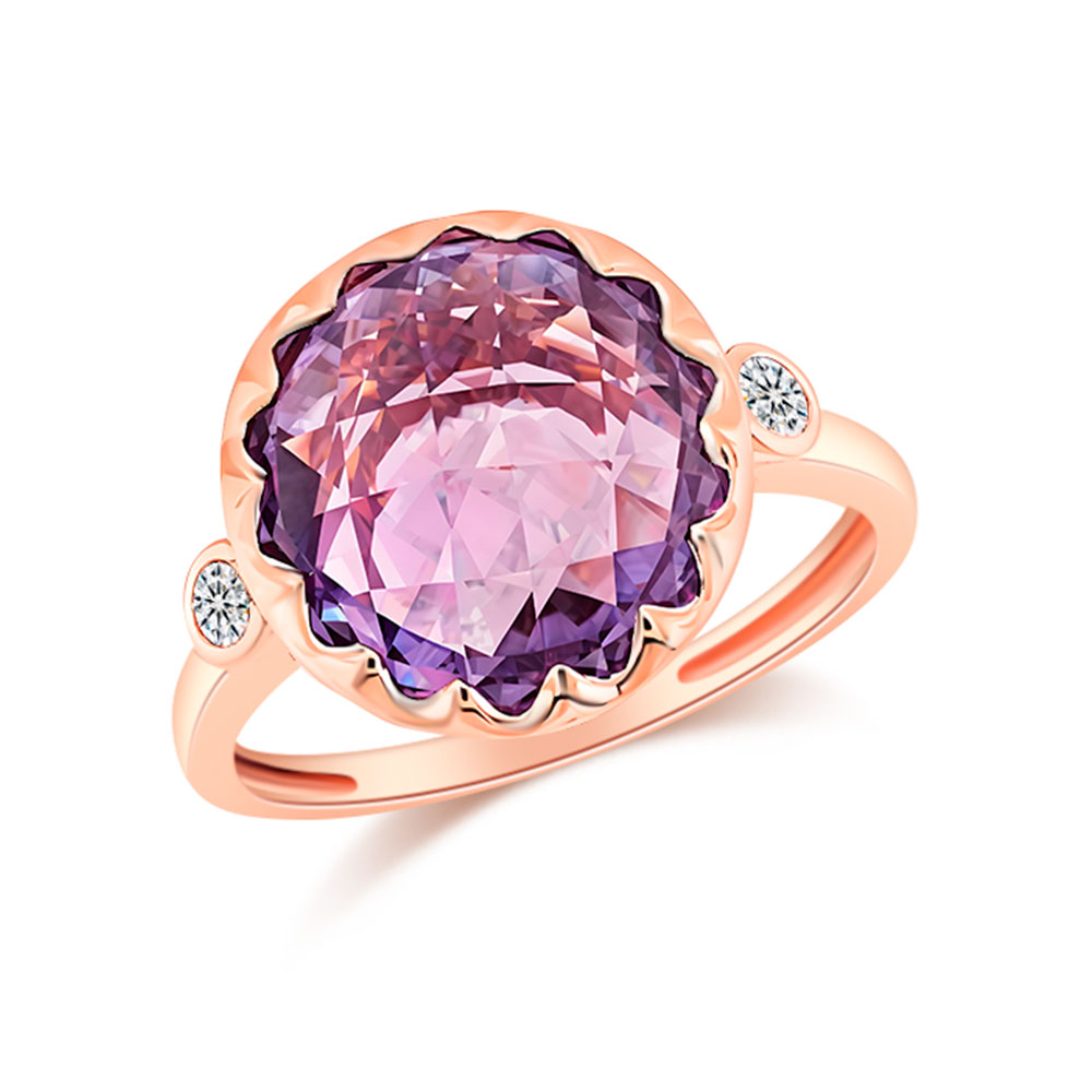 Inel din aur roșu cu pietre Diamant, Ametist