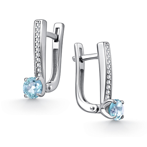 Cercei din argint  cu pietre Cubic Zirconia Incolor, Topaz albastru