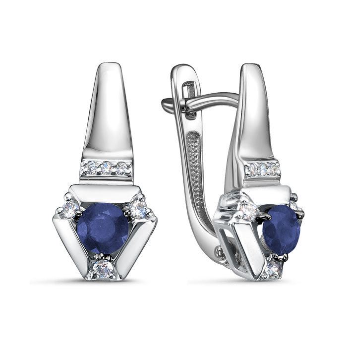 Cercei din aur alb cu pietre Diamant, Safir