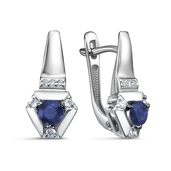 Cercei din aur alb cu Diamant, Safir