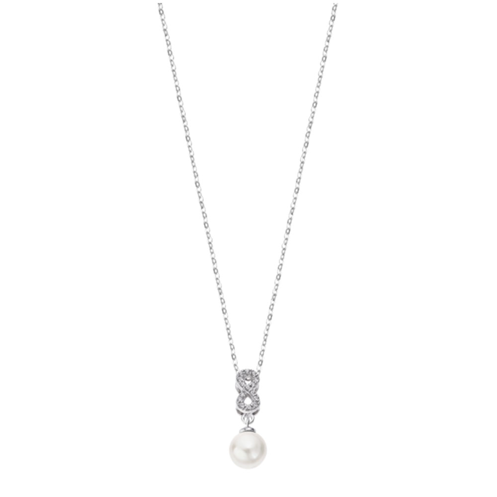 Colier din argint  cu pietre Cubic Zirconia Incolor, Perla Albă