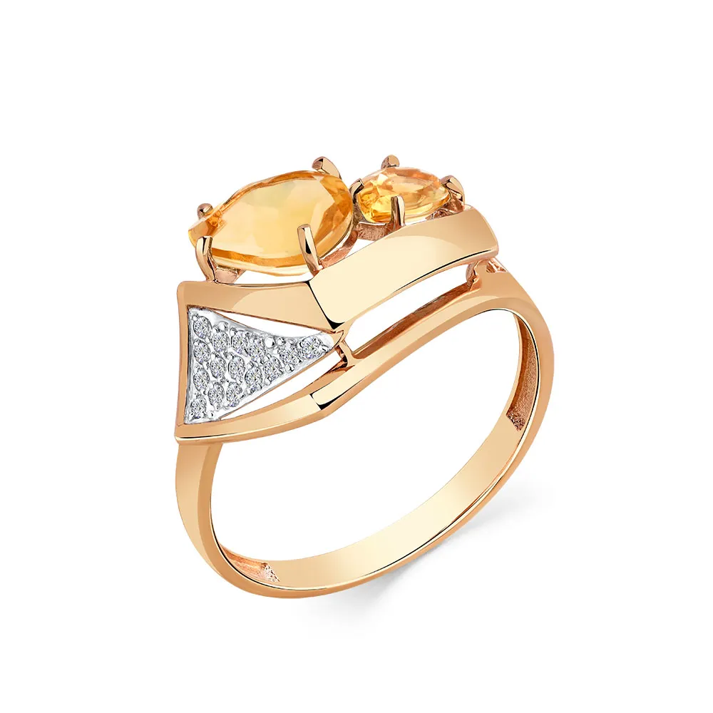 Inel din aur roșu cu Cubic Zirconia Incolor, Citrin