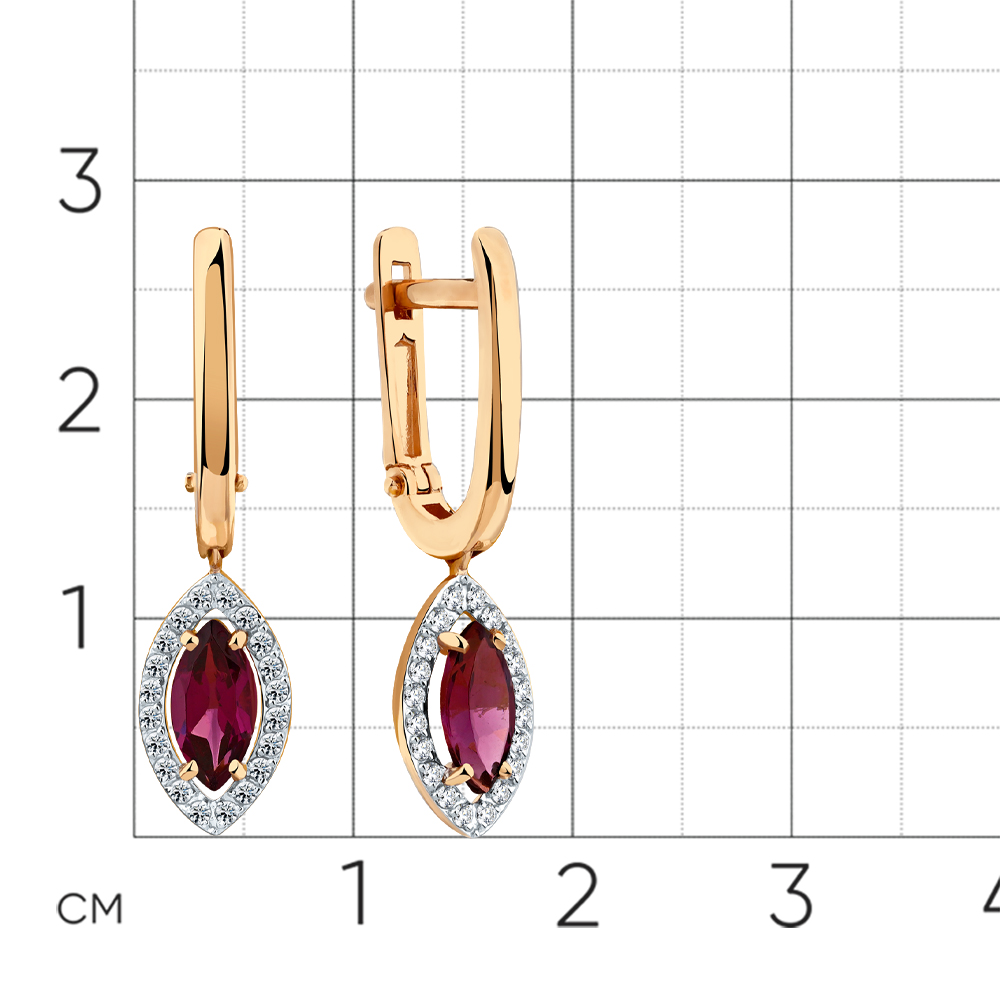 Cercei din aur roșu cu pietre Cubic Zirconia Incolor, Rodolit