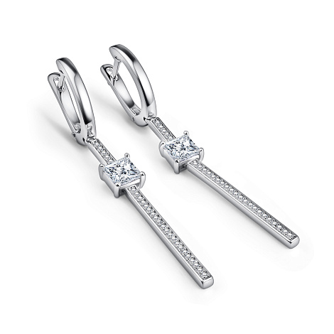 Серьги Длинные из серебра с камнями Фианит