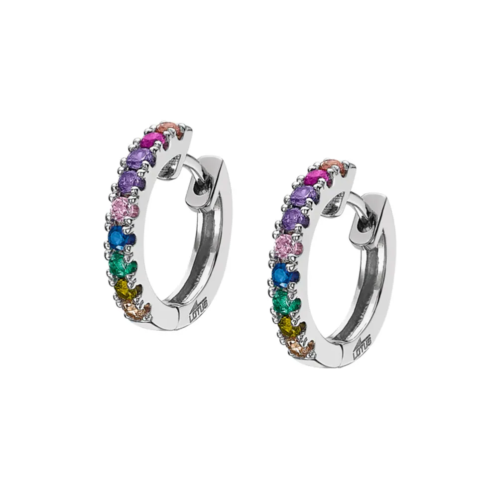 Cercei Creole din argint cu Cubic Zirconia Multicoloră