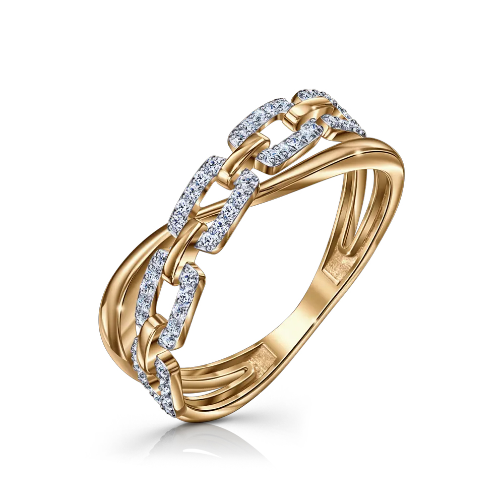 Inel din aur roșu cu pietre Cubic Zirconia Incolor