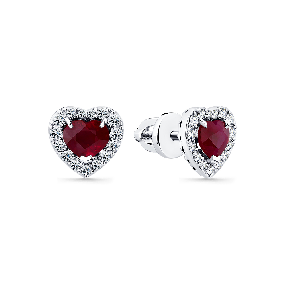 Cercei Pusete din aur alb cu pietre Diamant, Rubin