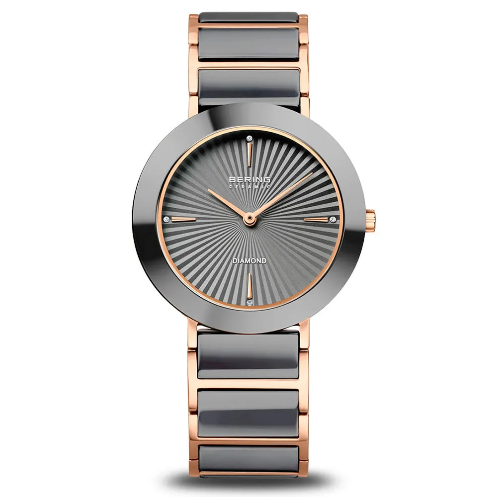 Ceas BERING cu pietre Diamant, Ceramica gri