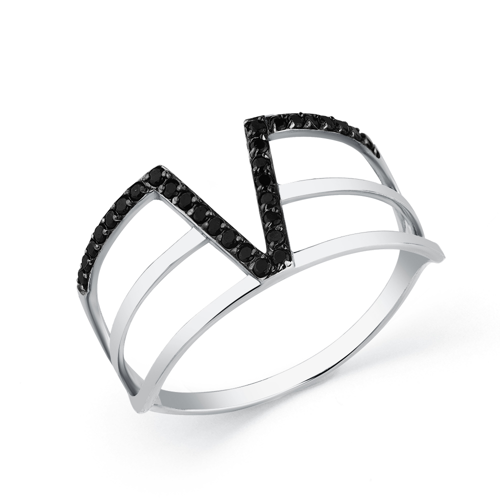 Inel din aur alb cu pietre Cubic Zirconia Negru