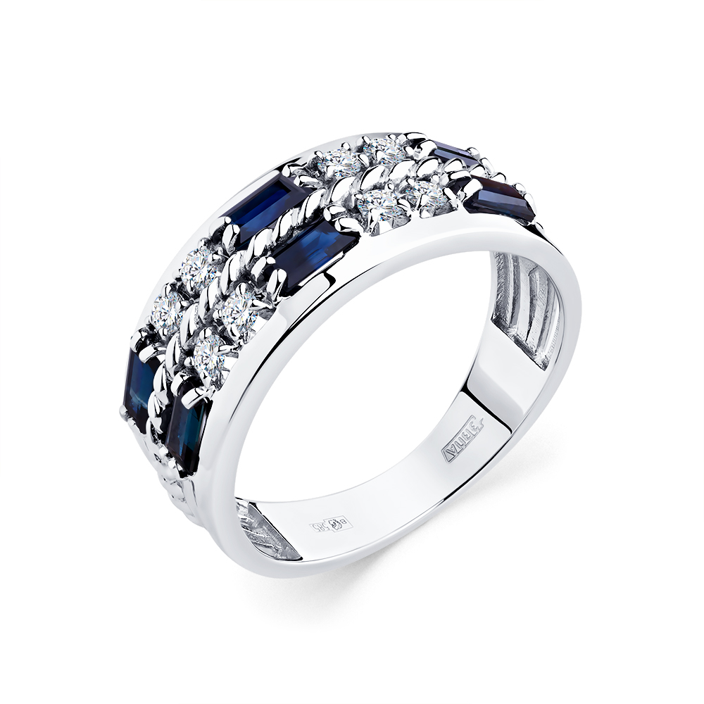 Inel din aur alb cu pietre Diamant, Safir