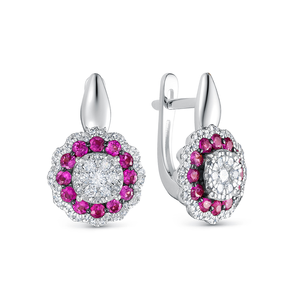 Cercei din aur alb cu pietre Diamant, Rubin