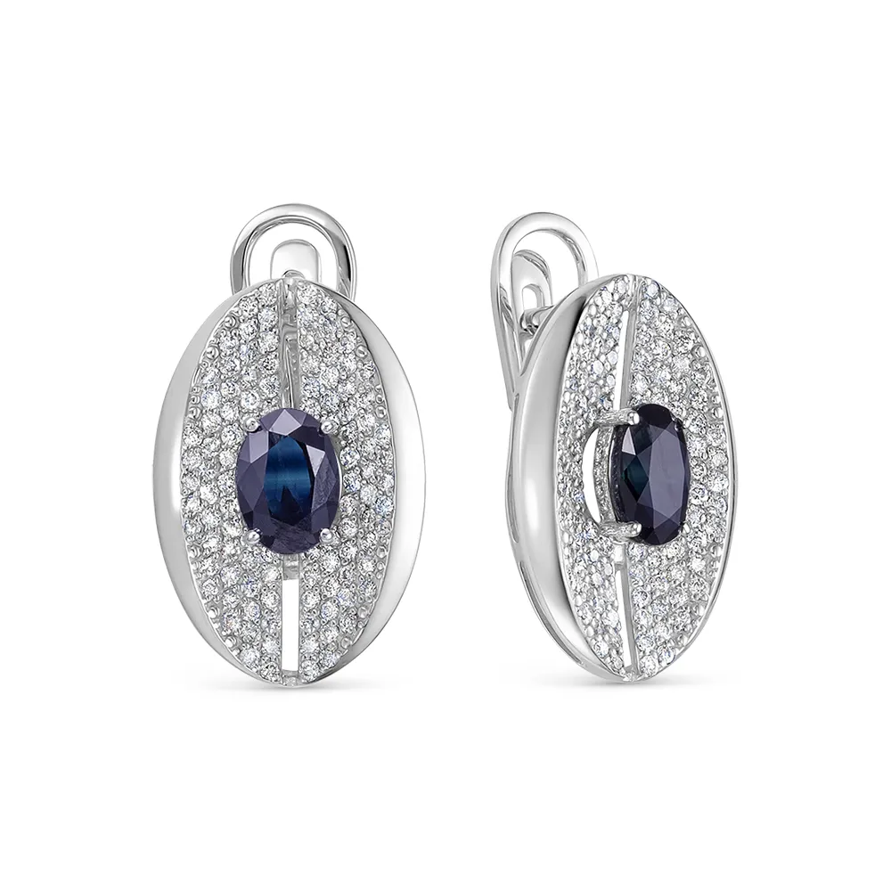 Cercei din aur alb cu Diamant, Safir