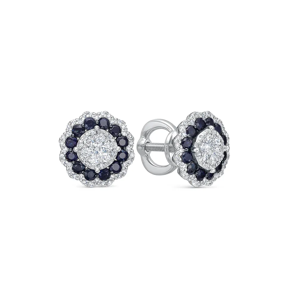 Cercei Pusete din aur alb cu Diamant, Safir